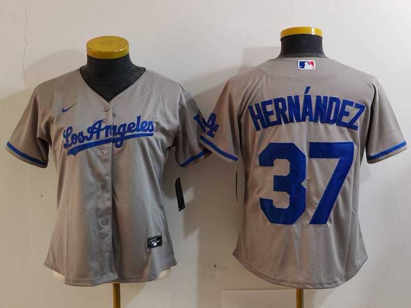 Womens Los Angeles Dodgers #37 Teoscar Hernandez Grey With Los Cool Base Stitched Jersey->mlb womens jerseys->MLB Jersey